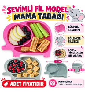 Mey İthalat® Bebek ve Çocuk için Sevimli Fil Model Desenli Yemek Bebek Mama Kabı Bölmeli Tabak (adet fiyatıdır)