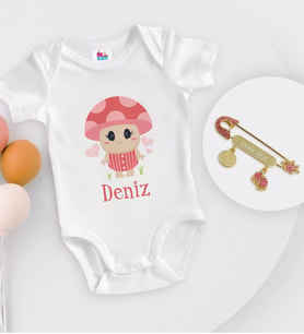 BK Kids Kişiye Özel İsimli Beyaz Bebek Body Zıbın ve Kız Bebek İğnesi Hediye Seti-10