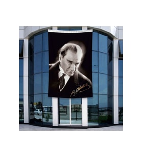 Mustafa Kemal Atatürk Altın İmzalı Poster Poster Bayrak Raşel Kumal 4x6 metre ATA42