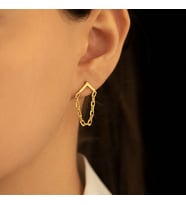 Üçgen Zincirli Gümüş Küpe (Kalın Zincir) Kadın Gümüş Küpe (Gold)