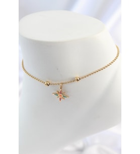 Çelik Gold Renk Topçuk Detay Renkli Çiçek Model Kadın Halhal