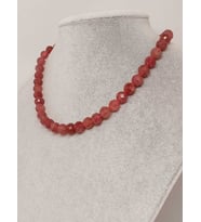 Çilek Kuvars Taşı Faset Kesim Kolye 8mm (Sabit Klipsli)