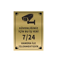 Güvenliğiniz İçin Bu İşyeri 7 24 Kamera İle İzlenmektedir Levha Altın Metal Yönlendirme