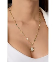 14 Ayar Altın Kalın Aynalı Zincirli Güneş Kolye (Rose)