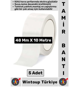 Ultra Güçlü Su Neme Dayanıklı Çok Amaçlı Montaj Onarım İzolasyon Tamir Bantı Beyaz 48 Mmx10 Mt 5 Adt