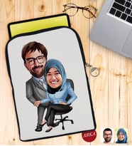BK Gift Kişiye Özel Sevgililer Karikatürlü Taşınabilir Koruyucu Tablet Kılıfı & Organizer Çanta - Siyah-59