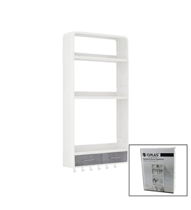 BEYAZ YAPIŞKANLI DUVAR ORGANİZERİ PLASTİK 3 RAF=14CM-19CM-30CM - 2 ÇEKMECE=40CM - 6 ASKI 19 PARÇA (Standart)