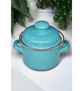 İtalyan Lüks Emaye Mini Tencere – Turkuaz 12 cm, 900 ml