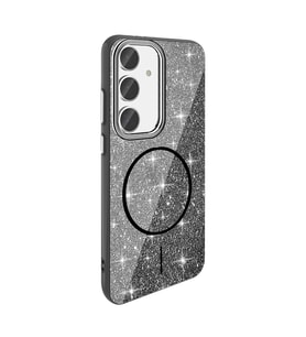 Galaxy S24 FE Kılıf Magsafe Şarj Özellikli Parlayan Simli Zore Okso Kapak (Siyah)