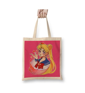 Sailor Moon Usagi Bez Çanta Uzun Saplı Alışveriş Çantası Plaj Çantası (Beyaz)
