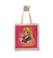 Sailor Moon Usagi Bez Çanta Uzun Saplı Alışveriş Çantası Plaj Çantası (Beyaz)