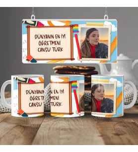 Öğretmenler için Fotoğraflı Yazılı Kupa Bardak, Kişiye Özel Tasarım Kahve Kupası, 330ml, Beyaz (Doğal Beyaz)
