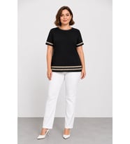 Kadın Sıfır Yaka Kısa Kollu Triko Bluz W27-3079