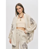 Kadın Flora Natur Nakış İşlemeli Geniş Kesim Oversize Kimono (Natural)
