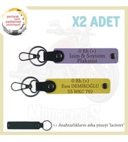 Hız Tutkunlarına Özel, İsim Plaka ve 0 Rh (+) Kan Grubu Yazılı Deri x2' li Anahtarlık, Mor-Sarı-Laci (Çok Renkli)