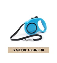Makaralı Köpek Gezdirme Tasması Mavi Siyah 3mt