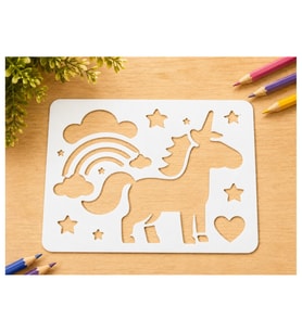 Alvera Unicorn ve Gökkuşağı Çizim Şablonu – 3D Baskı Desen Kalıbı - Beyaz