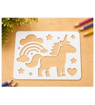 Alvera Unicorn ve Gökkuşağı Çizim Şablonu – 3D Baskı Desen Kalıbı - Beyaz