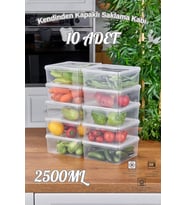 10 ADET KARE KENDİNDEN KAPAKLI SAKLAMA KABI, DÜZENLEYİCİ, DERİN DONDURUCUYA UYGUN 2,5 LT