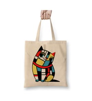 Mondrian Cat Kedi Beyaz Bez Çanta Uzun Saplı Alışveriş Çantası Plaj Çantası