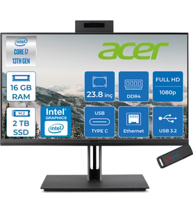 Acer Veriton 4000 VZ4714GT Intel Core I7 13700 16GB Ram 2tb SSD Freedos UHD Graphics 23.8" Yükseklik Ayarı, Pivot, Vesa Desteği Fullhd All In One Bilgisayar DQR03EM00GF09 + Zetta Flash Bellek