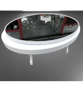  Orta sehpa 18036 Döner OVAL İNOVATİF Kayın Ayak Şık MDF-cam Tabla Parlak Beyaz