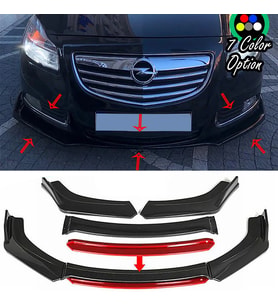 Opel insignia Kırmızı Renkli Şeritli Dilli Ön Lip 4 Prç Parlak Siyah ABS 2010 - 2016
