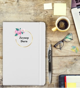 İsme Özel Çiçek Desen Baskılı Defter ve Kalem