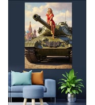 Tank Üzerinde Pinup Kadın Dekoratif Kanvas - Mdf Ahşap Tablo
