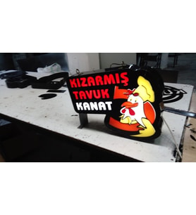 Kızarmış Tavuk Kanat Yazılı Tabela 3D Led Neon Etkili Işıklı Tabela 30X45 CM Tek Taraflı
