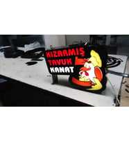 Kızarmış Tavuk Kanat Yazılı Tabela 3D Led Neon Etkili Işıklı Tabela 30X45 CM Tek Taraflı