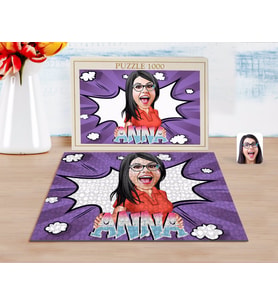 BK Gift Kişiye Özel İsimli Kadın Karikatürlü 1000 Parça Profesyonel Puzzle-1
