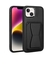 Apple iPhone 14 Kılıf Kartlıklı Standlı ?Suni Deri Memo Kılıf (Siyah)