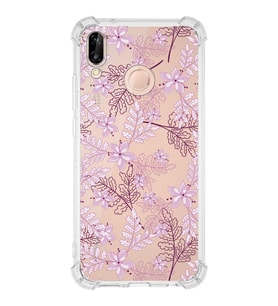 PrintiFy Huawei P20 Lite Uyumlu Köşe Korumalı Floral Pudra Tasarımlı Şeffaf Silikon Kılıf