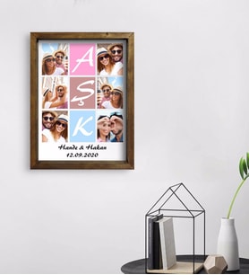 BK Gift Kişiye Özel Aşk Temalı Doğal Masif Ahşap Çerçeveli Tablo 45x65cm-1