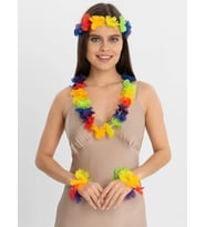 Rengarenk Hawaii Kolye Taç Bileklik Seti 4 Parça