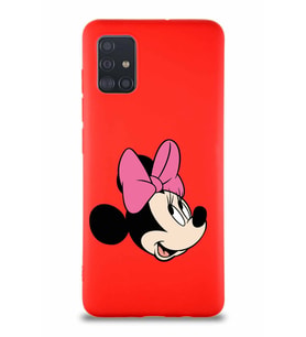 Samsung Galaxy A51 Soft Premier Kapak Minnie Mouse-A Tasarımlı Silikon Kılıf - Kırmızı (Şeffaf)