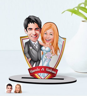 BK Gift Kişiye Özel İsimli Evleniyoruz Karikatürlü Ahşap Biblo Model-5