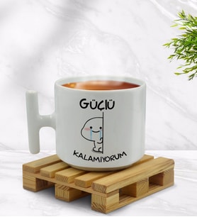 BK Gift Güçlü Kalamıyorum Tasarımlı T Kulplu Beyaz Middle Kupa Bardak-1