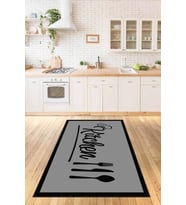 Gri Kaymaz Taban Yıkanan Kitchen Yazılı Mutfak Halısı AR176