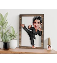 BK Gift Kişiye Özel Erkek Karateci Karikatürlü 3D Ahşap Tablo, Sevgiliye Hediye, Arkadaşa Hediye, Yıl Dönümü Hediyesi, Doğum Günü Hediyesi-1