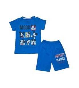 Micky Şort T-shirt Bebek Çocuk Yazlık Takım (Saks)