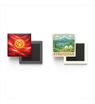 Buzdolap Magnetleri - Kırgızistan Bayrağı ve Paper Cut Tema - 2'li Set Magneti
