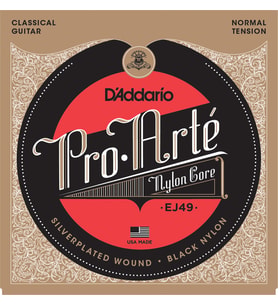 D'Addario EJ49 Pro-Arte Black Nylon Klasik Gitar Tel Seti (Normal Tansiyon)  İkonik Siyah Naylon Üst Teller, Sıcak Ton Karakteri ve Estetik Görünüm