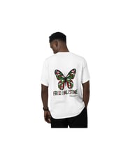 Özgür filistin kelebek baskılı kaliteli unisex oversize T-shirt (Beyaz)