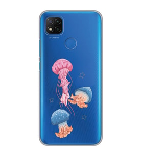Xiaomi Redmi 9C / 10A Uyumlu Deniz Anası ve Mantar Tasarımlı Şeffaf Telefon Kılıfı