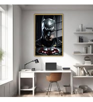 Metal Çerçeveli Cam Tablo Film Karakteri Yakın Çekim Batman (Gold)