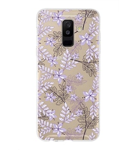 Samsung Galaxy A6 Plus (2018) Uyumlu Kapak Floral Lila Tasarımlı Şeffaf Silikon Kılıf