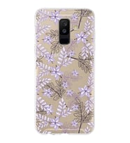 Samsung Galaxy A6 Plus (2018) Uyumlu Kapak Floral Lila Tasarımlı Şeffaf Silikon Kılıf