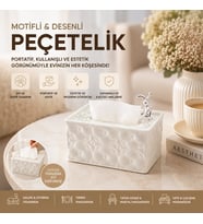 18.4X12.5X9CM BEYAZ YAYLI MASAÜSTÜ DEKORATİF DİKDÖRTGEN PEÇETELİK (5680)